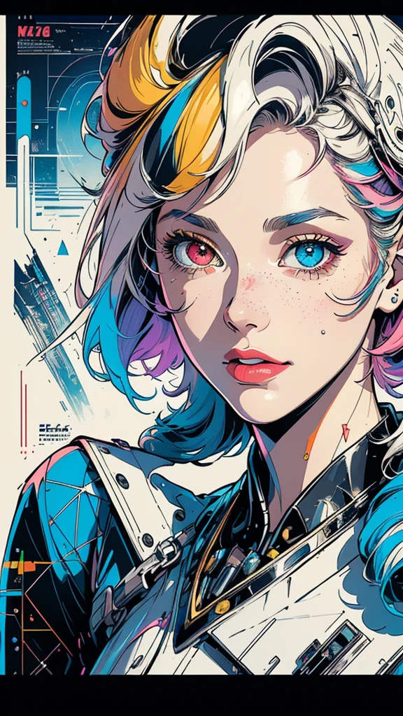 (((masterpiece, highest quality))),(((solo:1.2))),(((1girl:1.2))),32k wallpaper, very detailed, poster, vintage science fiction, 1960s,(((((geometric cinematic movie poster))))), (bauhaus), shape,(((abstract))), mid century modern, movie poster, vintage, Perfect Lady,1970's, halftone, speech bubble,((((portfolio,Close-up,bust up)))),((((more various angle)))),(((highlight))),Vast landscape,((((heterochromia)))),(((complete. detailed face))),(((Extremely talented))),(((most complecated machine))),((Overall colorfully))