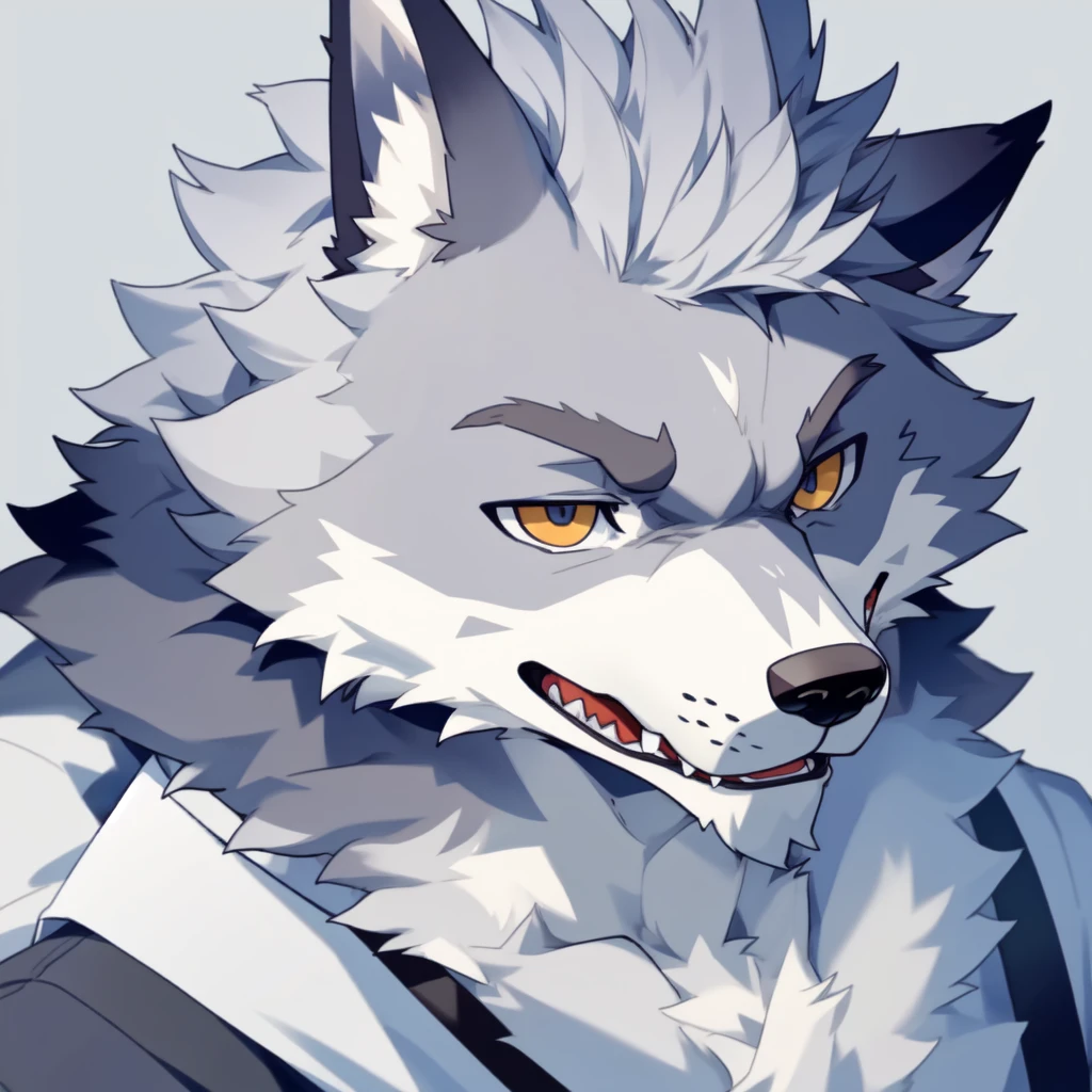 male, furry wolf, cute, rich, head only, rich, solo, grey fur,