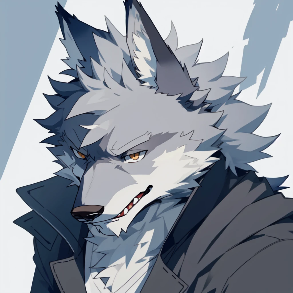 male, furry wolf, cute, rich, head only, rich, solo, grey fur,