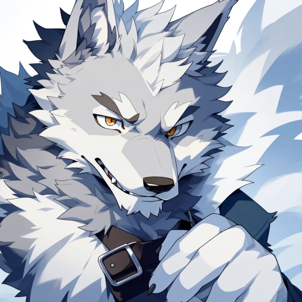 male, furry wolf, cute, rich, head only, rich, solo, grey fur,