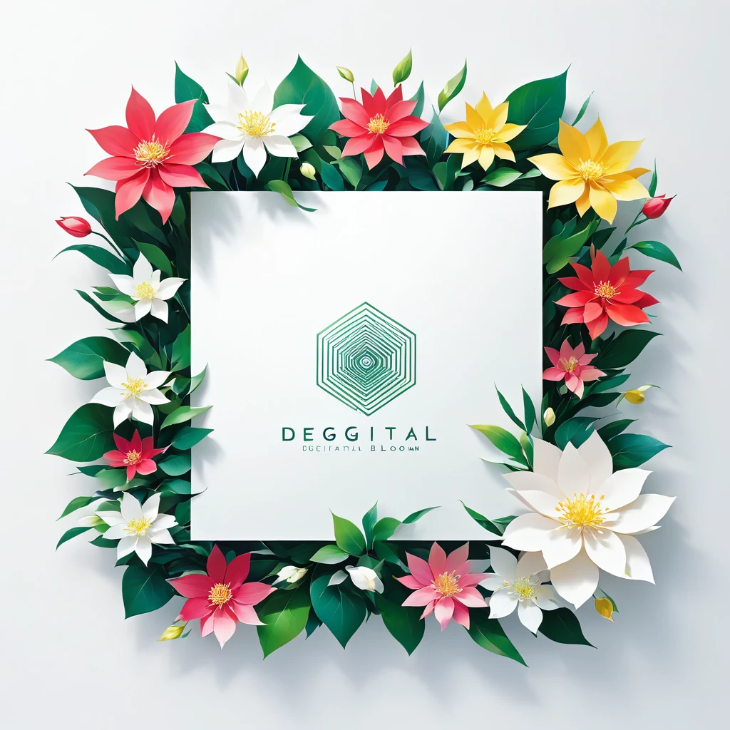 degital bloom,Homepage logo,The shape is square、simple、cool、cool、white、Kakukaku