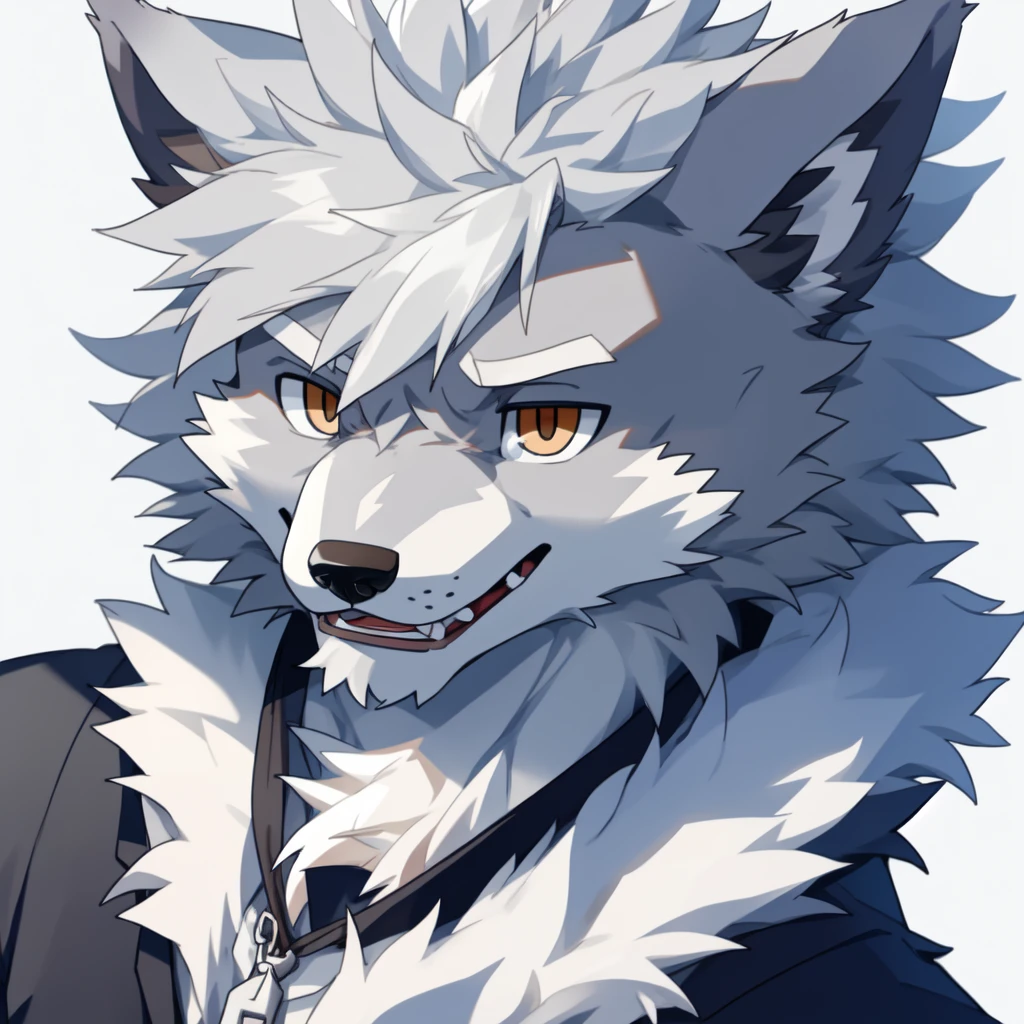 male, furry wolf, cute, rich, head only, rich, solo, grey fur, young