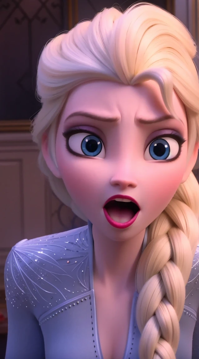 A beautiful, elegant long hair sings angry mouth