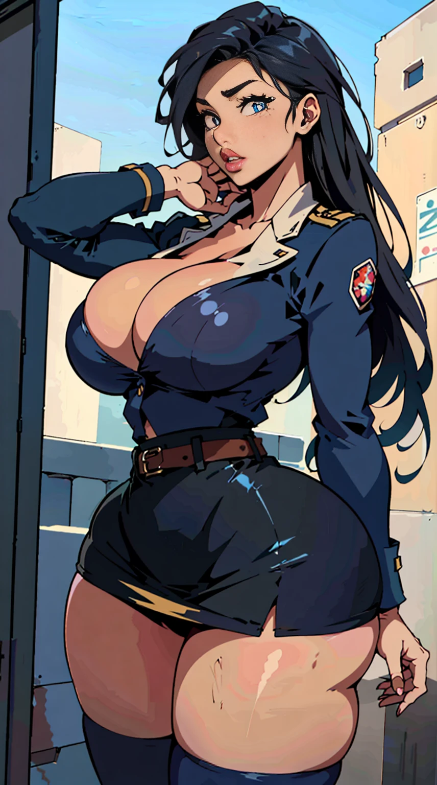 masterpiece, best quality, illustration, Super detailed, fine details, High resolution, 8K,wall paper, perfect dynamic composition,(Details High quality, realistic depiction of eyes:1.3), from side, High School Classroom、High school girl uniform、blazer 、Super Short Check Uniform Skirt、Navy blue high socks、garterbelts、Colossal 、Disturbed uniform, straight hair, black hair color, huge breasts, Big Natural Color Lip, bold sexy pose, (perfect body shape), crying a little、Harajuku style、20 year old girl、 beautiful legs, hposing Gravure Idol, Voluptuous thighs
