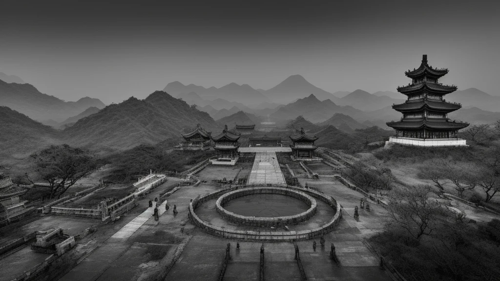 Deathism, , inauspicious, fear, atmosphere, High Detail, Zoom out, Long-distance shooting,Endless Darkness,Across the Sea。Over the sea,Only those ancient temples shine,There is a divine rainbow connecting them,Build into a road。besides,Nothing to see,Even the sea boundary is out of sight.,Pitch black as ink,Even if you have the eyes of heaven, it is difficult to see through all that。Jieyin Ancient Temple,Holy Brilliance,Leading to darkness,Barren Heavenly Emperor,Chinese