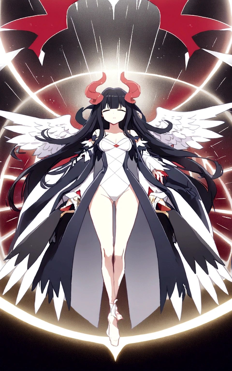 anime - style image of a woman dressed in a costume with horns and a sword,Military commander,restrained,pussy juice,torn clothes,skindantation,Black Hair,show off panties,cleavage cutout,topless,skindantation