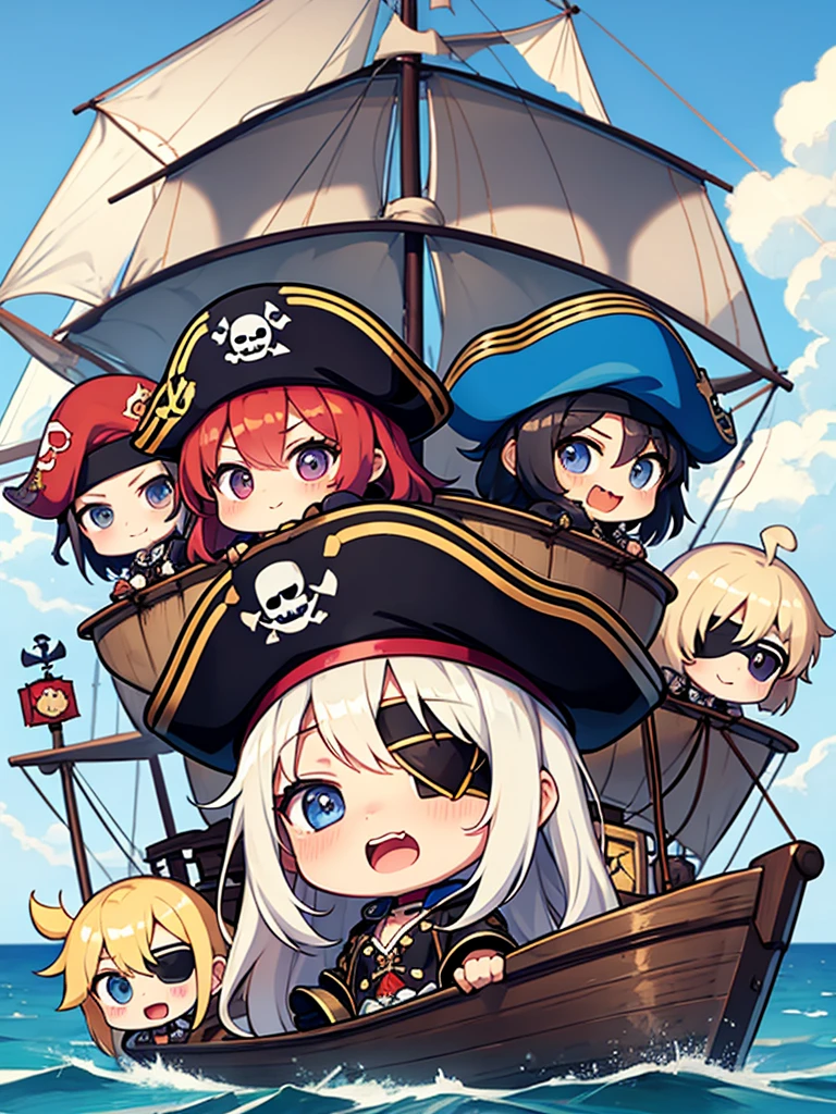 Eye patch、pirate、ghost ship、Captain Hook、(chibi), full body, (masterpiece), highest quality
