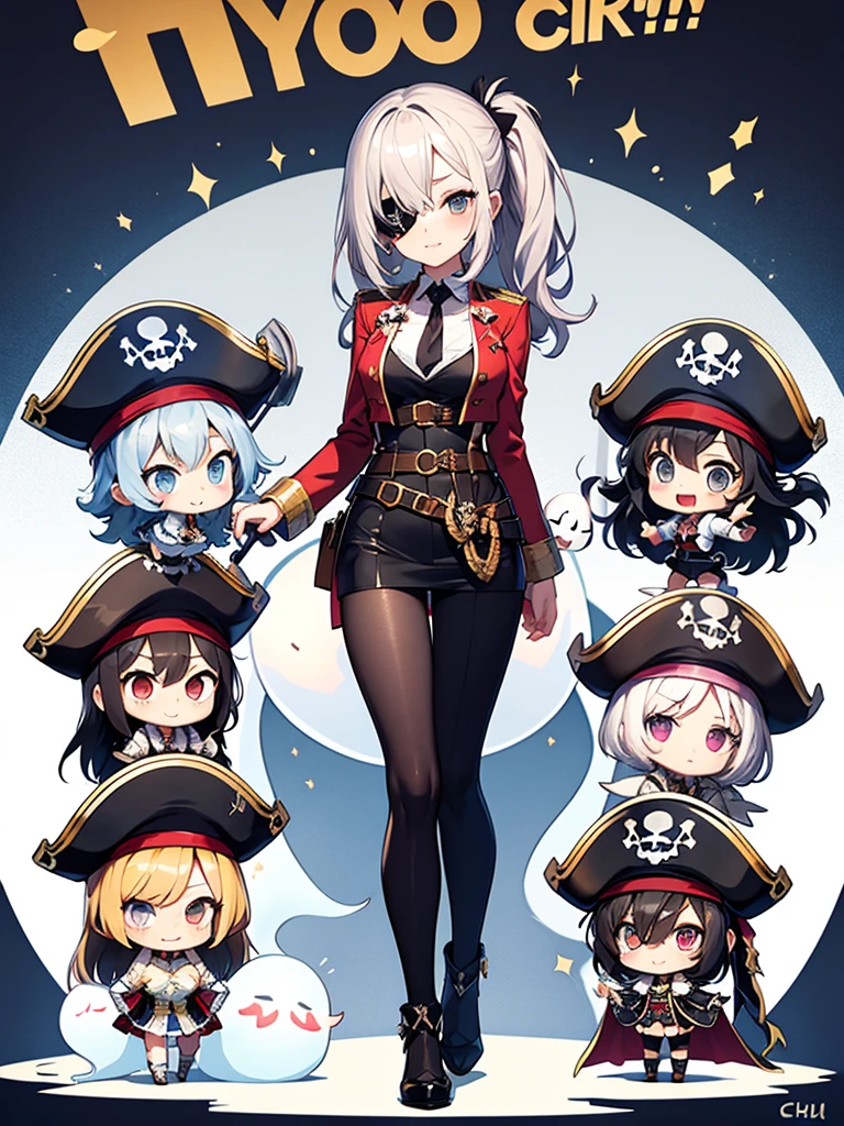 Eye patch、pirate、ghost ship、Captain Hook、(chibi), full body, (masterpiece), highest quality