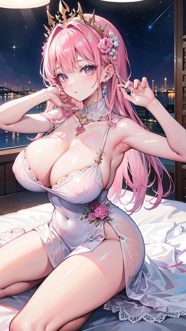 group of princesses,5Girls, (in the bedroom), Various hair styles, harem, He wore a wedding dress., nighttime, detailed face, , short skirt, mule, Sleeveless , Show your armpits, nighttime, starry nighttime,((big breasts)),see nipples,(large areolae:1.4,pink,มองsee nipplesได้ชัดเจน.), Fissure of Venus,Highest quality、Highest picture quality、Masterpiece