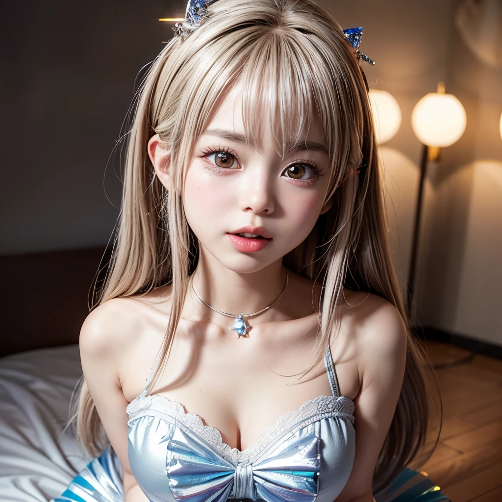 NSFW, 8k, High-level, absurd, masterpiece, best quality, primitive, very detailed CG, very detailed wallpaper, perfect lighting, Extremely detailed (((The personifying " Princes Peach " as a Little Girl))), MysticSight, Tyndall effect, Tyndall scattering, Studio gray background with (many Dazzling RainbowColor particles BokeH:1.28), (RoundlyButts, ThighGap), (Exposed:0.4), (Assfocus with looking ahead), BREAK (NOGIZAKA face variations) Extremely Detailed very KAWAII face variations, perfect anatomy, Childish, captivating gaze, elaborate detailed Eyes with (sparkling highlights:1.28), long eyelashes、Glossy RED Lips with beautiful details, Coquettish tongue, Rosy cheeks, Radiant PearlSkin with clear transparency . { (Dynamic LifeLike expressions:1.4) | :d) }, (large eyes:-1) .