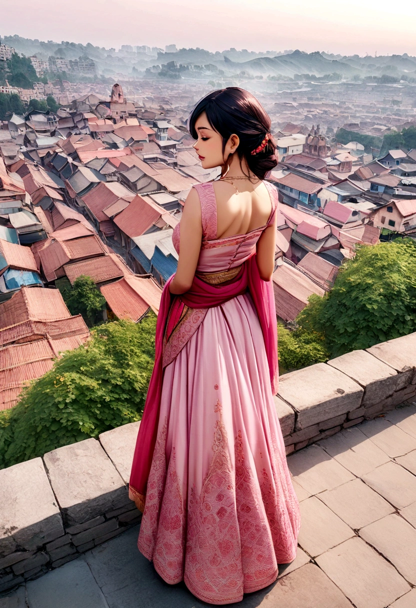 Indian woman pink colour Sadie butefull hd photo Village and city