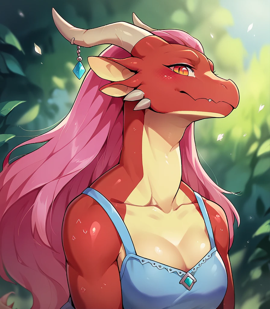 ultra-detailed, masterpiece, masterwork, high quality, best quality, hdr, (nature), nsfw, female, solo, chibi, dragon, ((nude, tits)), (red hairy body minotaur), (white body), (long silver hair, yellow eyes), standing, dynamic angle,