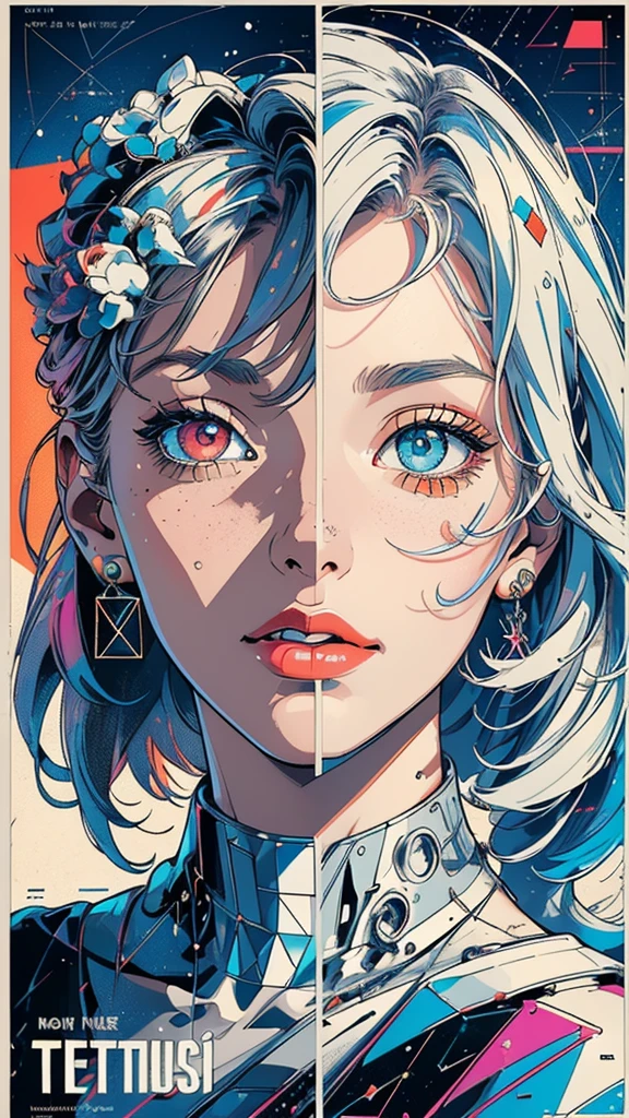 (((masterpiece, highest quality))),(((solo:1.2))),(((1girl:1.2))),32k wallpaper, very detailed, poster, vintage science fiction, 1960s,(((((geometric cinematic movie poster))))), (bauhaus), shape,(((abstract))), mid century modern, movie poster, vintage, Perfect Lady,1970's, halftone, speech bubble,(((((portfolio))))),(((((Close-up))))),(((((bust up))))),((((more various angle)))),(((highlight))),Vast landscape,((((heterochromia)))),(((complete. detailed face))),(((Extremely talented))),(((most complecated machine))),((Overall colorfully))