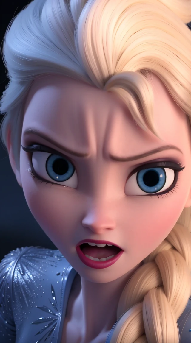 realistic angry woman, ice castle,