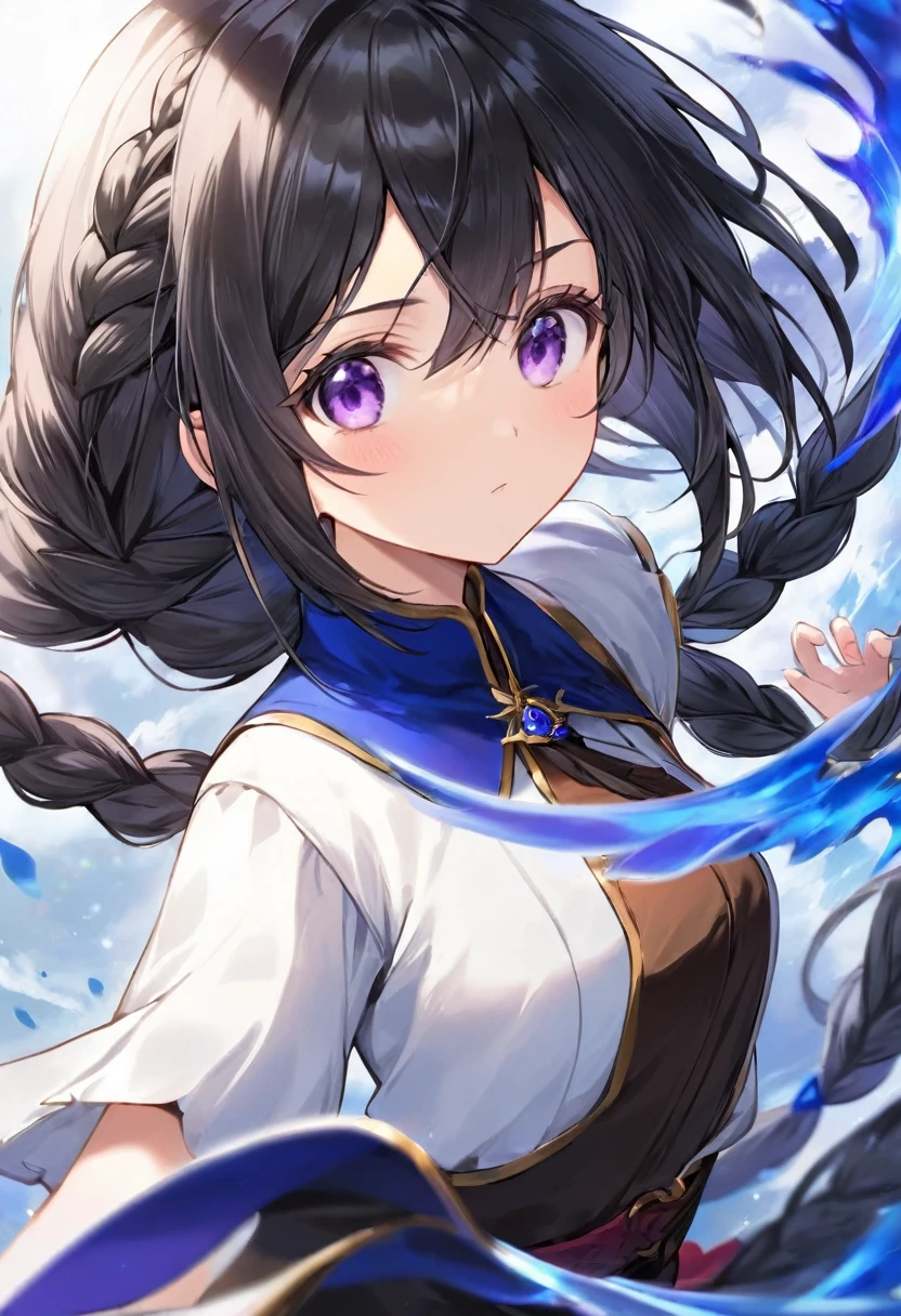 Girl, black hair, Braid, Purple eyes mixed with blue, fantasy