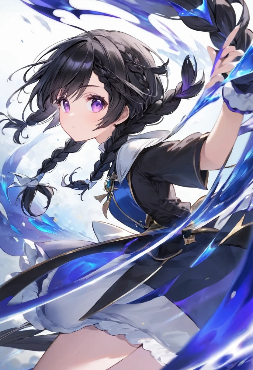 Girl, black hair, Braid, Purple eyes mixed with blue, fantasy