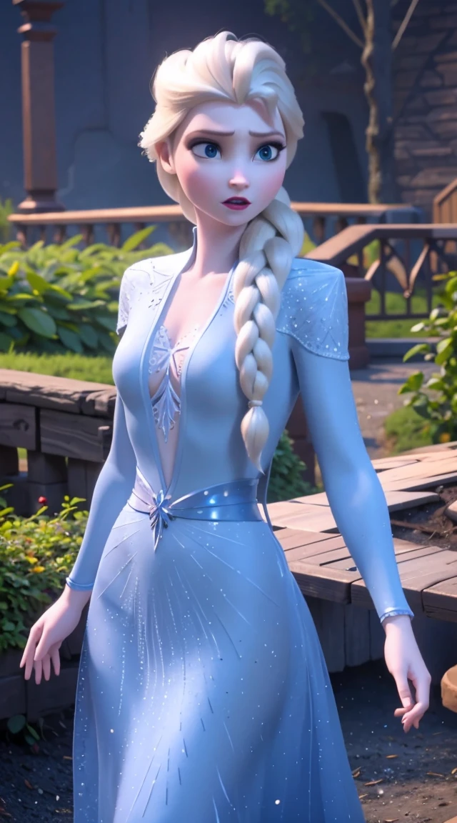 realistic woman, ice castle,