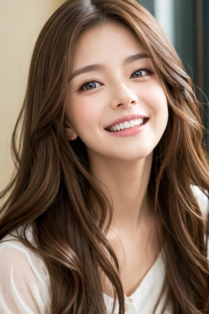 long hair、Light Brown Hair、Big eyes、Fuller lips、sexy、woman、laughing