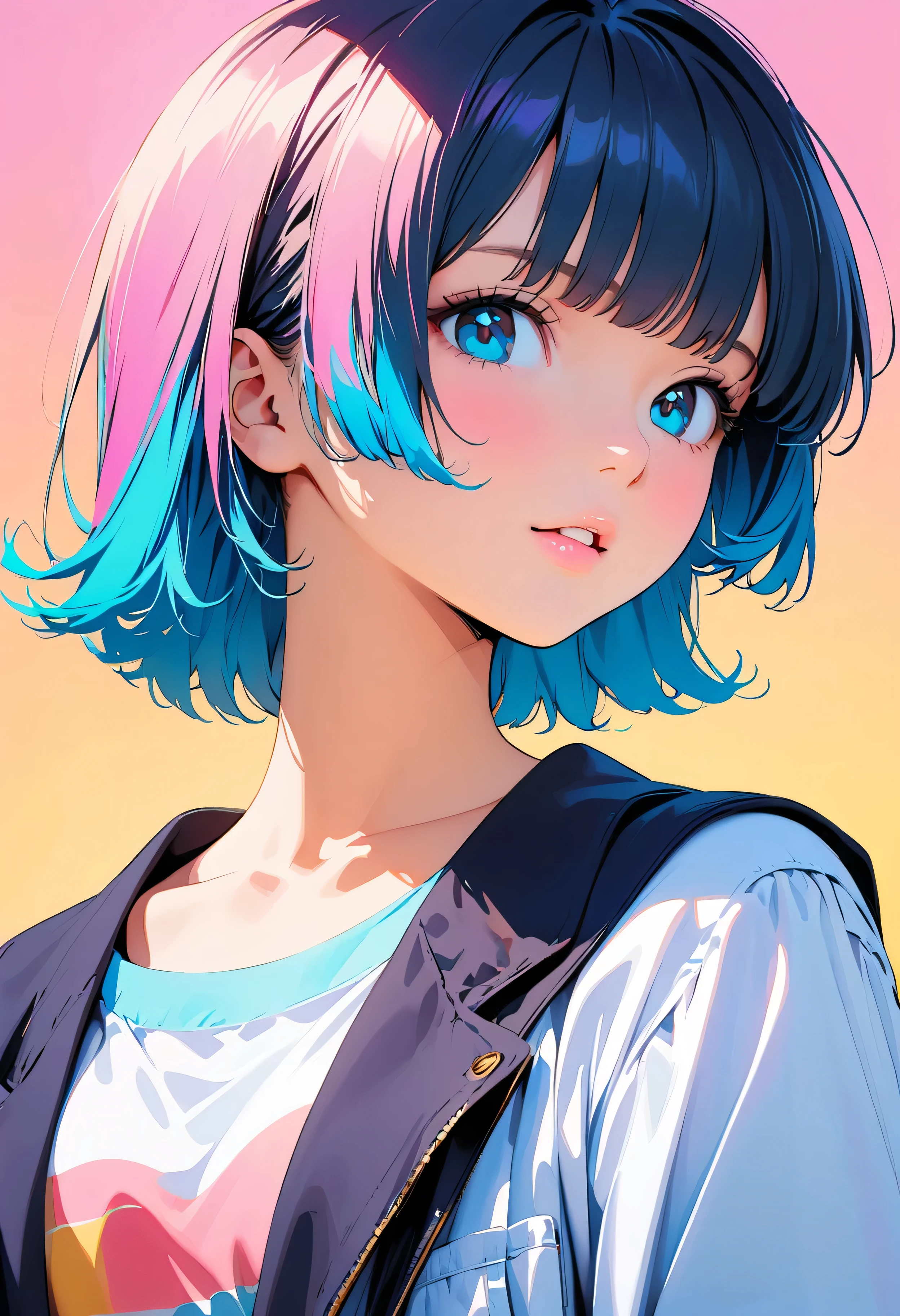 (Pink Fashion T-shirt:1.9),(Colorful hair: 1.8), (all the colours of the rainbow: 1.8),(((((vertical painting:1.6))), (painting:1.6),front, comics, illustrations, paintings, large eyes, crystal clear eyes,( rainbow color gradient high ponytail:1.7), exquisite makeup, closed mouth,(Small Fresh: 1.5),(Wipe Chest: 1.6) ,long eyelashes, white off shoulder T-shirt, White Shoulder Shirt,looking at the audience, large watery eyes, (rainbow colored hair:1.6), color splash, (solo:1.8), color splash, color explosion, thick paint style, messy lines, ((shining)),(colorful), (colorful), (colorful), colorful, Thick Paint Style, (Splash) (Color Splash), Vertical Painting, Upper Body, Paint Splash, Acrylic Pigment, Gradient, Paint, Highest Image Quality, Highest Quality, Masterpiece, Solo, Depth of Field, Face Paint, colorful clothes, (Elegant: 1.2), gorgeous,long hair, wind, (Elegant: 1.3), (Petals: 1.4),(((masterpiece))),(((best quality))),((ultra-detailed)),(illustration),(dynamic angle),((floating)),(paint),((disheveled hair)),(solo),(1girl) , (((detailed anima face))),((beautiful detailed face)),collar,bare shoulders,white hair, ((colorful hair)),((streaked hair)),beautiful detailed eyes,(Gradient color eyes),(((colorful eyes))),(((colorful background))),(((high saturation))),(((surrounded by colorful splashes))),