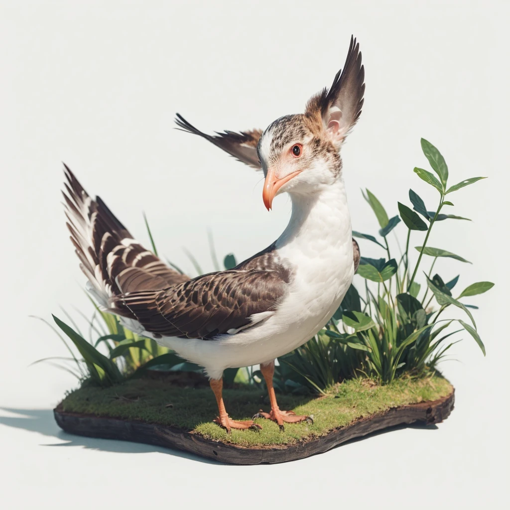 Small Animaly, has green stripes on his skin, reds eyes, seagull mixed with spider, Grassroots, no background