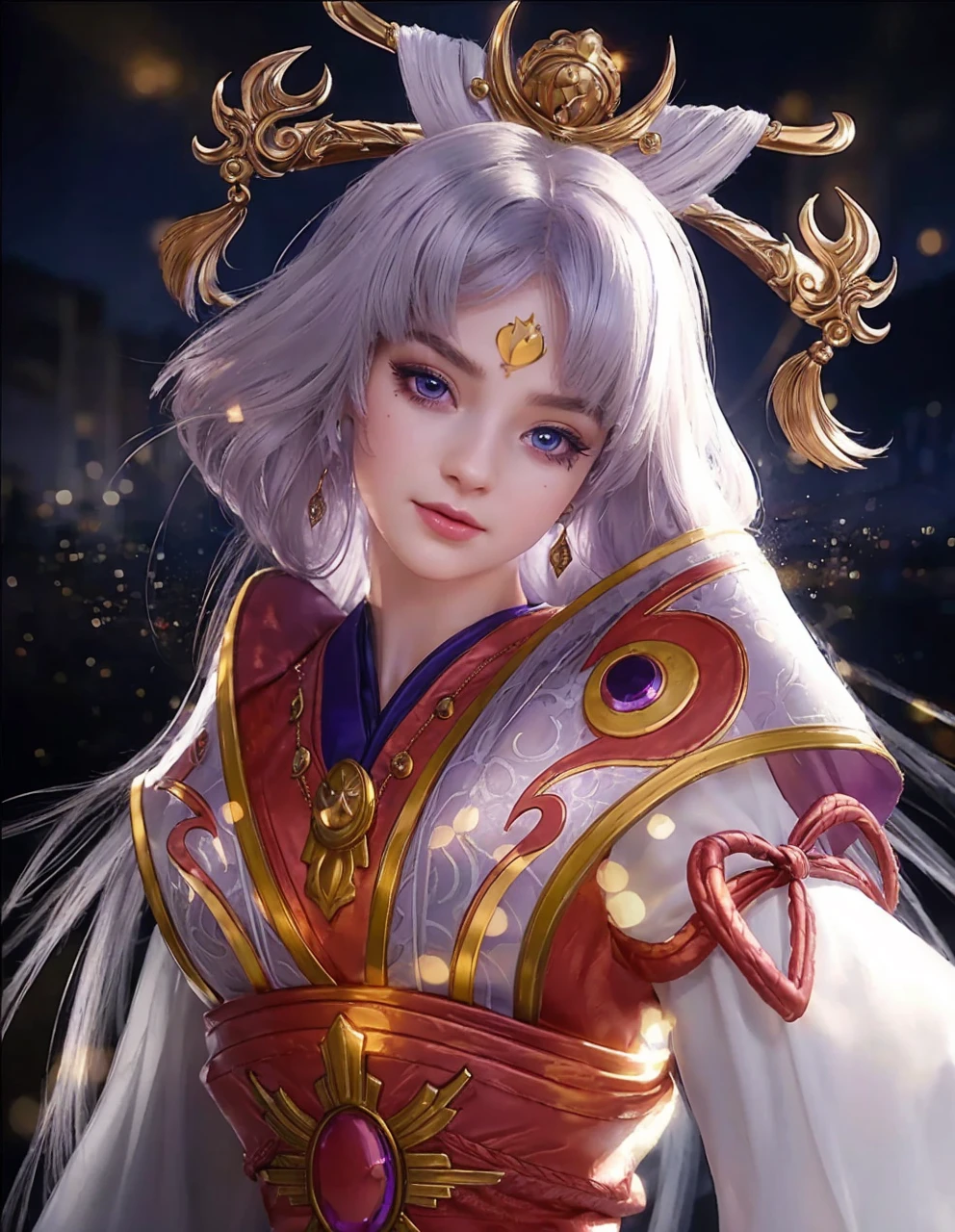 best quality,masterpiece,extremely detailed,high res,4k,ultra high res,detailed shadow,ultra realistic,realistic,dramatic lighting,1girl,solo,detailed face,realistic eyes,realistic skin,white dress,purple hair,dynamic pose, white lace dress