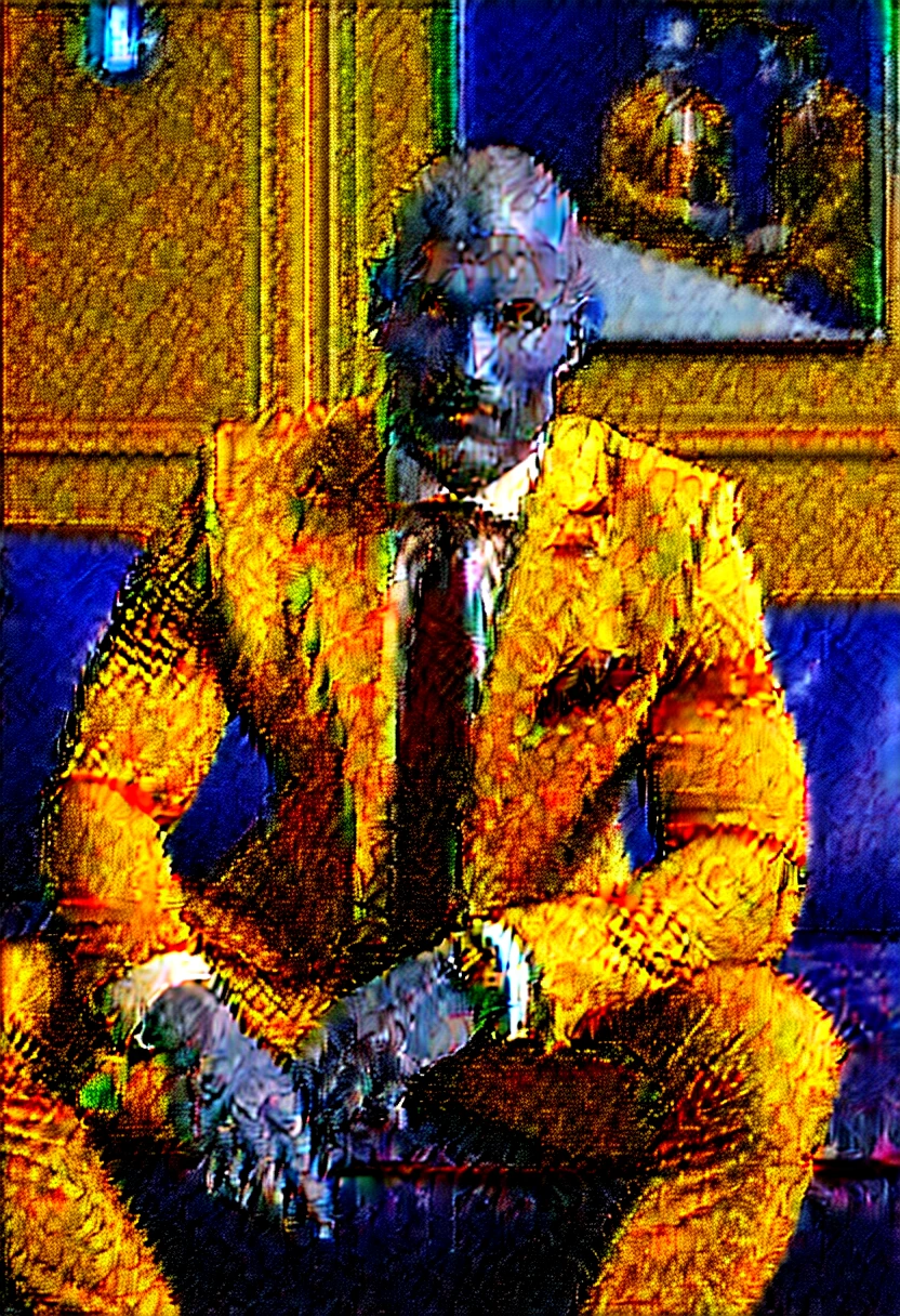 iphone pro 14, extremely beautiful model, 40 years old sexy muscular man, scandinave, shaved head, realistic, seins gaies, clivage, haut court, soutiens gorges, dressed with a smart blue suit sitting on a red couch in a modern room, hyper realistic, anatomical correct