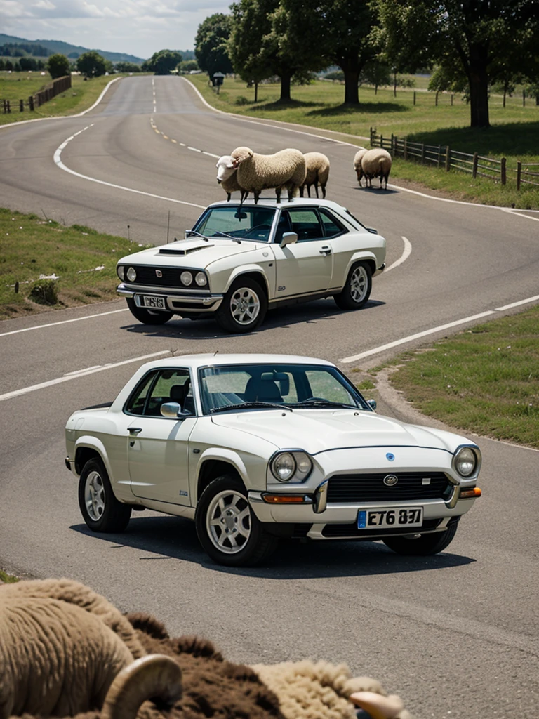 sheep driving a car