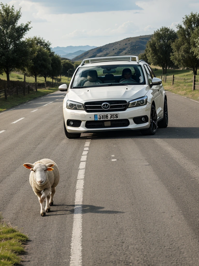 sheep driving a car