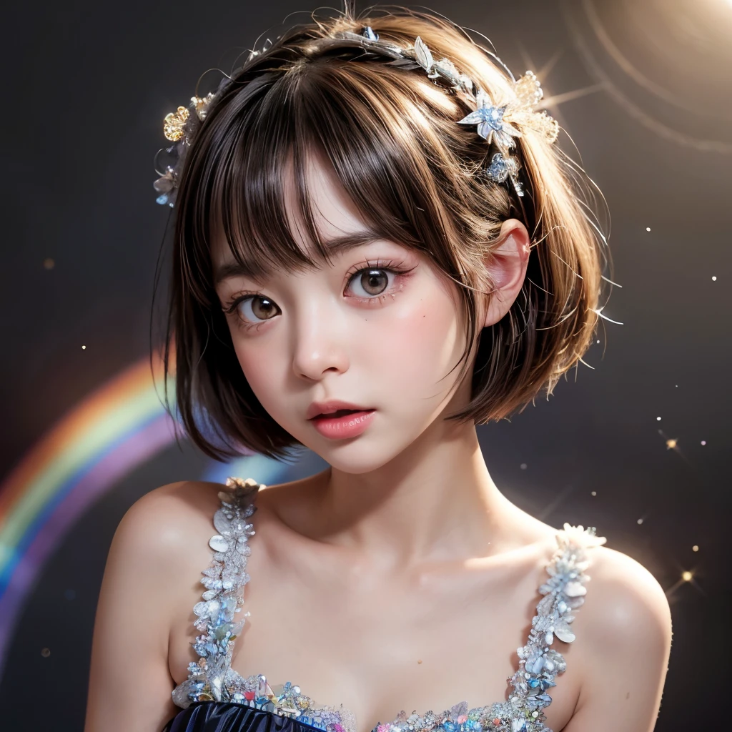 NSFW, 8k, High-level, absurd, masterpiece, best quality, primitive, very detailed CG, very detailed wallpaper, perfect lighting, Extremely detailed (((The personifying " Lucy Van Pelt " as a ))), MysticSight, Tyndall effect, Tyndall scattering, Studio gray background with (many Dazzling RainbowColor particles BokeH:1.28), (RoundlyButts, ThighGap), (Exposed:0.4), (Assfocus with looking ahead), BREAK (NOGIZAKA face variations) Extremely Detailed very KAWAII face variations, perfect anatomy, Childish, captivating gaze, elaborate detailed Eyes with (sparkling highlights:1.28), long eyelashes、Glossy RED Lips with beautiful details, Coquettish tongue, Rosy cheeks, Radiant PearlSkin with clear transparency . { (Dynamic LifeLike expressions:1.4) | :d) }, (large eyes:-1) .