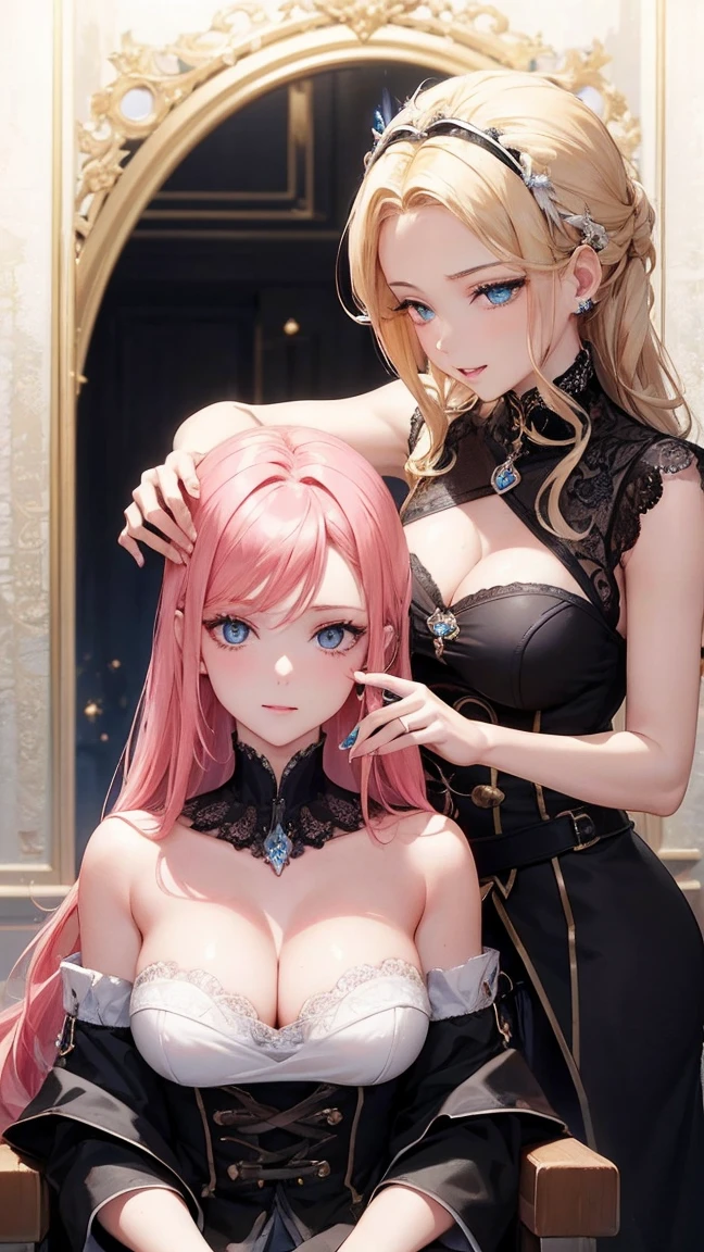 cheveux roux, Cheveux raides, cheveux humide, bijoux, reflet des yeux, pupilles en forme d'star, (yeux bleu aqua parfaits), one eye closed, Demonic smile, suffisant, Tsundere, Red lips, joue contre joue, Cinematic lighting, aberration chromatique, Dieu rayons, laser trace, Flou de mouvement, drop shadow, Angle par derrière, Prise de vue au niveau des yeux, UHD, chef-d'artwork, high details, High quality, best quality, high resolution, 16k, ((cul parfaitement courbé)), (detailed students), ((thick and perfect thighs)), beautifully detailed students, body en latex noir, (cul en latex), intensifiant les hormones