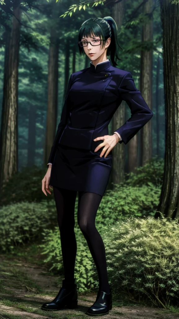 masterpiece,high quality,solo,forest,
MakiZenin,1girl,
ponytail,
eyewear,
gakuran,
skirt,
pantyhose,
full body, standing, hand on hip