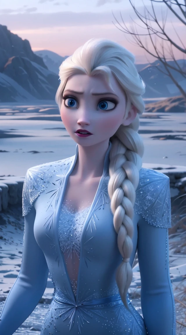 a woman standing in a frozen landscape, extremely detailed, intricate details, highly detailed, hyper realistic, photorealistic, 8k, cinematic, dramatic lighting, icy wind blowing, snow covered trees, desolate winter scenery, cold blue tones, crystal clear ice, shivering expression, warm winter clothing, detailed facial features, piercing eyes, striking pose
