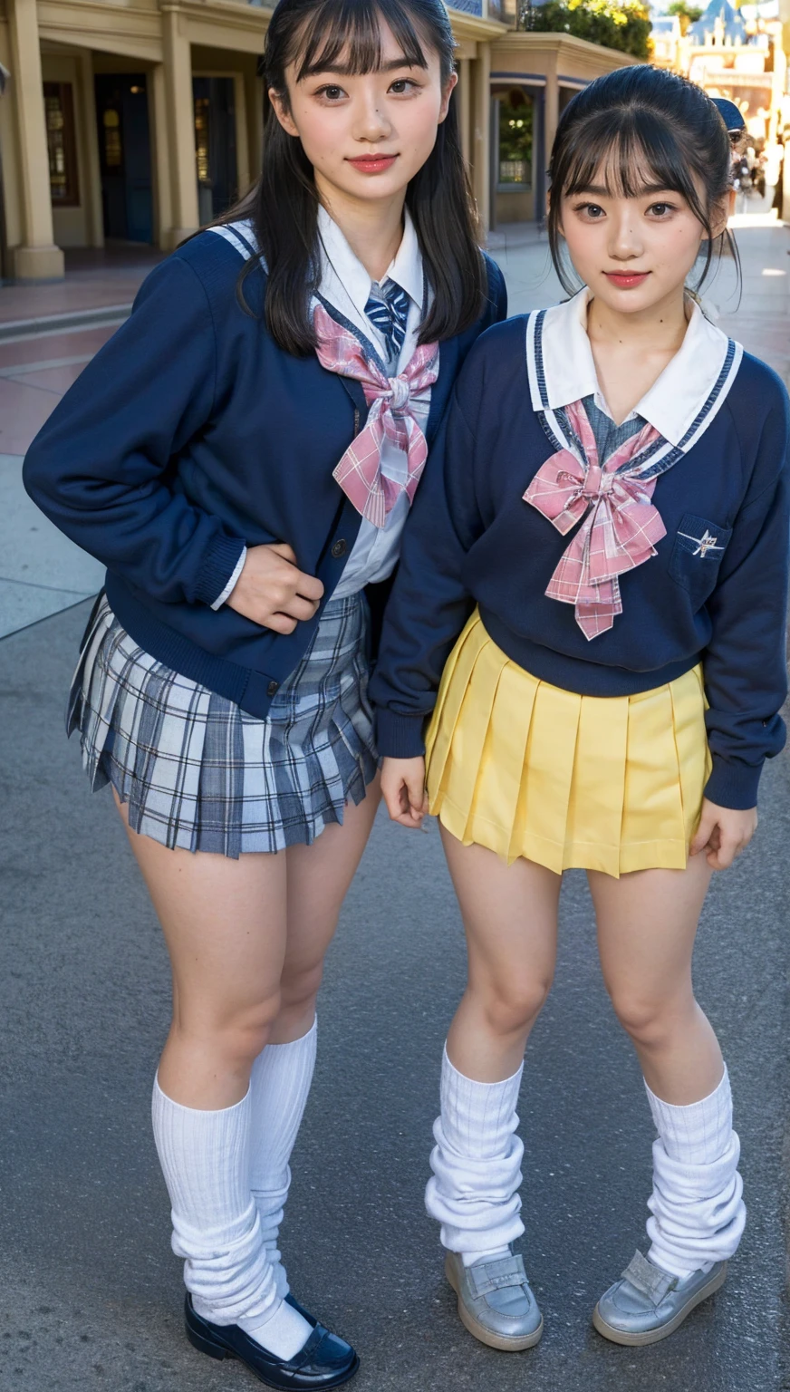 (photorealistic:1.4), (fullbody shot), (short stature),best quality, masterpiece, raw 32k photo, (extremely detailed japanese beautiful girl), (extremely detailed eyes:1.2),(baby face),(lolita),(14 years old), (cute face:1.2), ultra-detailed, ultra high res, amazing, BREAK,standing,
(school uniform:1.5),detailed school girl, (disneyland:1.4), beautiful detailed girl, bangs, cute face, miniskirt,(baggysocks)