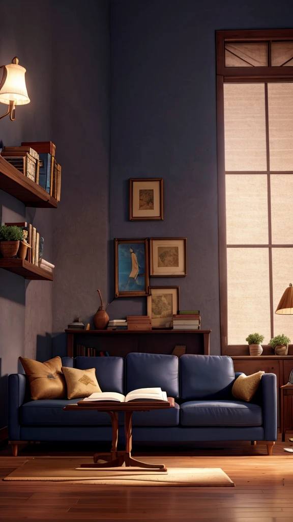 Bible on the table, sofa on the right,