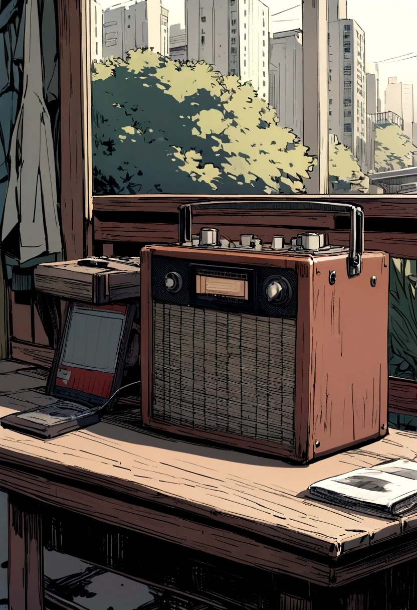 Date: 1940
Location: Tokyo, Japan
Description: an old small radio on a table beside a bed