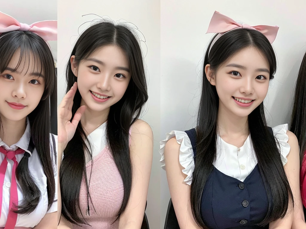 (Super cute Korean high school girls duo taking photos side by side 1.2)(grin,Smile)(Beautiful Sweat:1.1)(16k, RAW Photos, Highest quality, masterpiece: 1.2),(Shiny black hair) Super detailed, Super Resolution, (Genuine, Genuine photos: 1.37), Portraiture, High-resolution RAW color photos, Professional photos, Very detailed, 8k wallpaper, Very detailed CG Unity 8k wallpaper, Very detailed beautiful girls, Very detailed faces, ((whole body)), beautiful woman, Huge ,(huge boobs:1Big Boobs:1.1), y college student (A tight, girly, pale pink sleeveless top with a ribbon.),high School girl, Korean Girls,(K-POP Female Idols), (Idol-class beauty)(Beautiful high school girl:1.1)(School)(18-yead)(Stylish school uniform-style outfit:1.1)(Group photo:1.3)