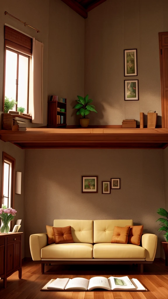 Bible on the table, sofa on the right, jardim de flores