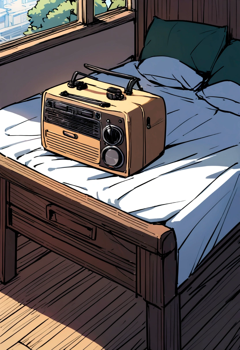 Date: 1940
Location: Tokyo, Japan
Description: A small radio on a table that's beside a bed 