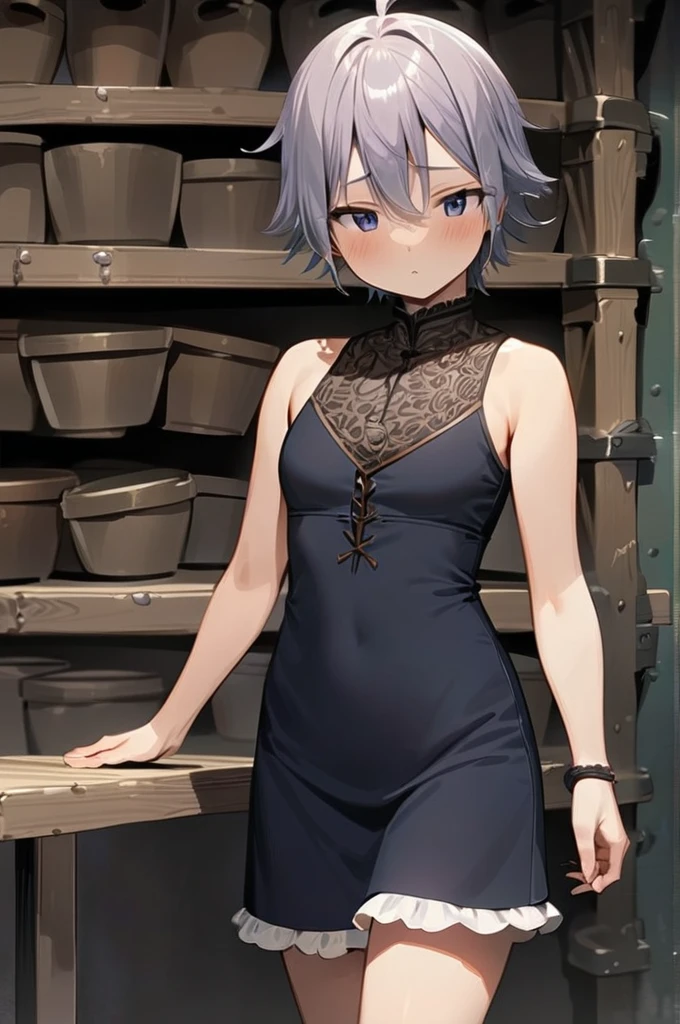 ((Best quality)), ((masterpiece)), (detailed), Marcil Donato from the anime Dungeon of Goodies stands in a short dress