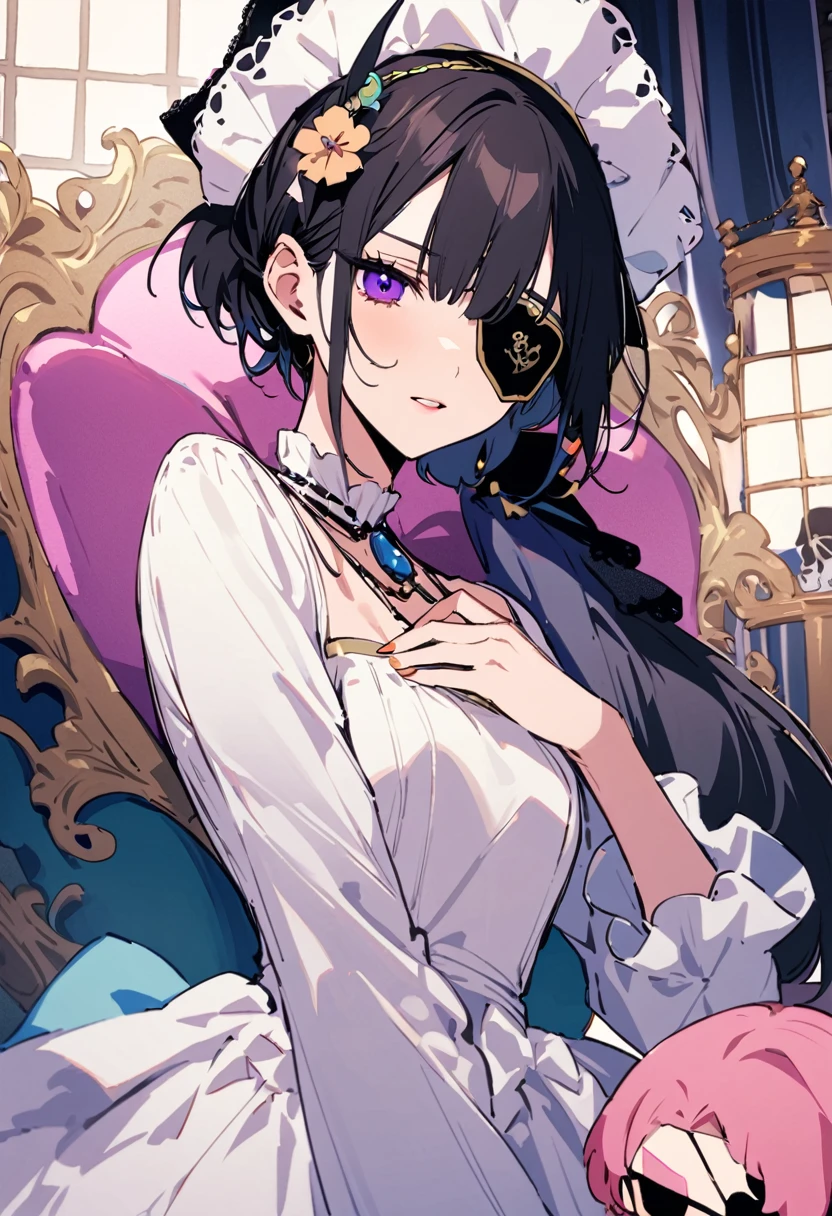 masterpiece, Highest quality, Illustration of the novel, High resolution, 18+ Adult content, Sensual, Intimate, Emotional, Passionate, romantic, sweet, Adorable, Innocent, Pure, charmな, charmな, charm, mysterious, charmな, charmな, Immersive, charmな, dream-like, Surreal, Imaginative, Whimsical, Artistic, Avant-garde, timeless, elegant, Sophisticated, chic, Sophisticated, Personality, original, charmな,((Change the pirate:1.3)),((Eye patch:1.3))、((Upper Body:1.3))