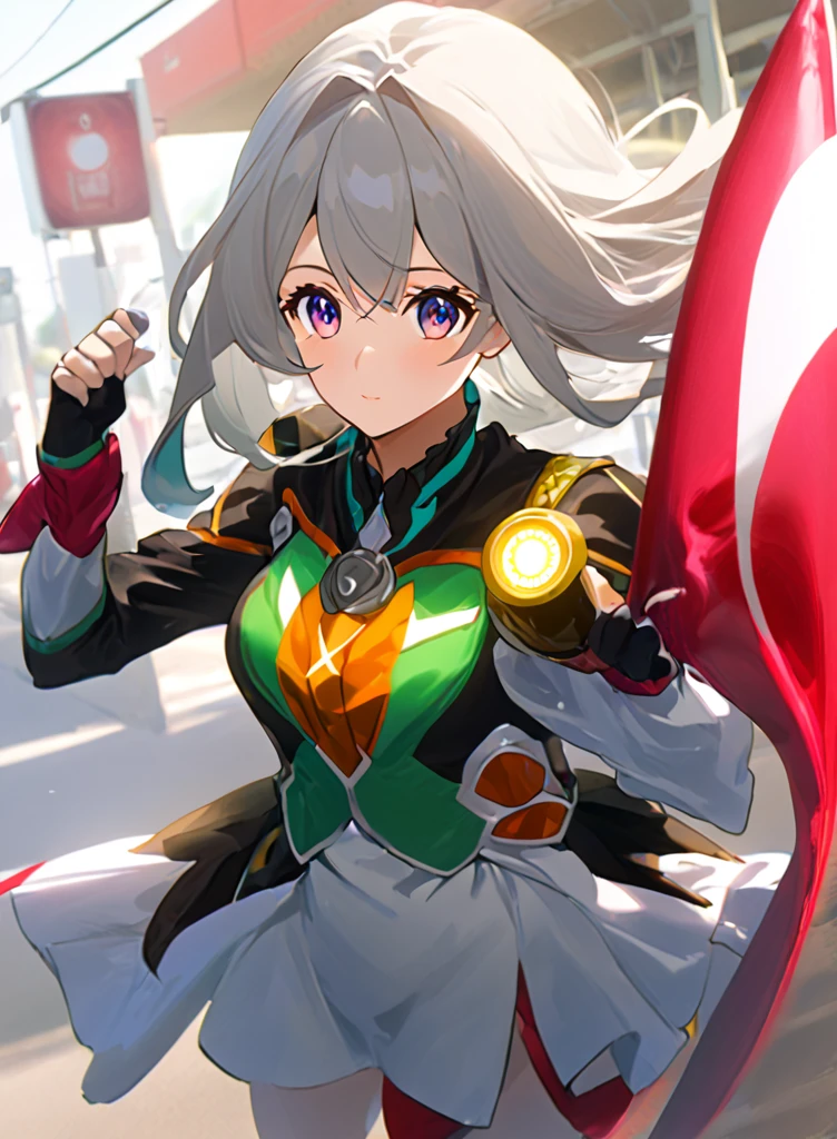 Girl doing kamen rider pose