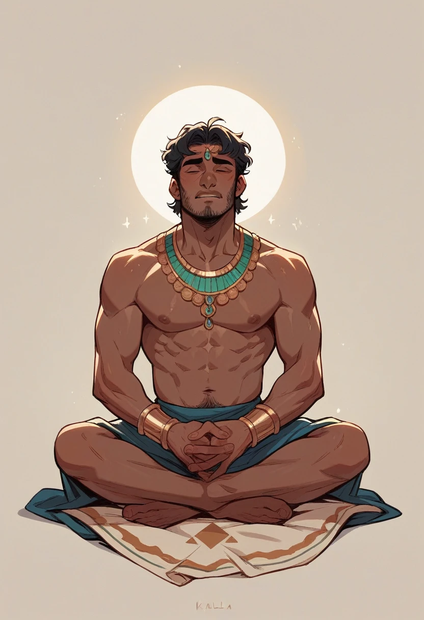 Indian man on meditation of ma kali . And beside him ma kali is siting