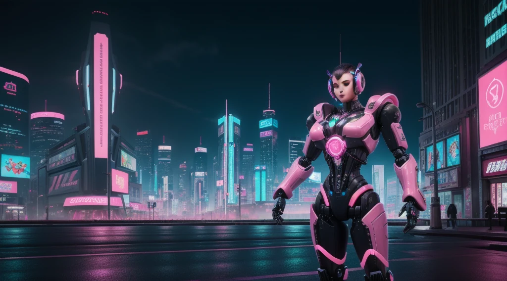 masterpiece, High resolution, 8k, wonderful, landscape, background, ((RAW Photos)), ((Realistic)), Cyberpunk Style, cute, pink, Neon Magenta, pastel colour, robot