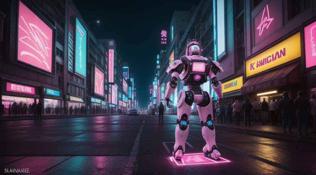 masterpiece, High resolution, 8k, wonderful, landscape, background, ((RAW Photos)), ((Realistic)), Cyberpunk Style, cute, pink, Neon Magenta, pastel colour, robot