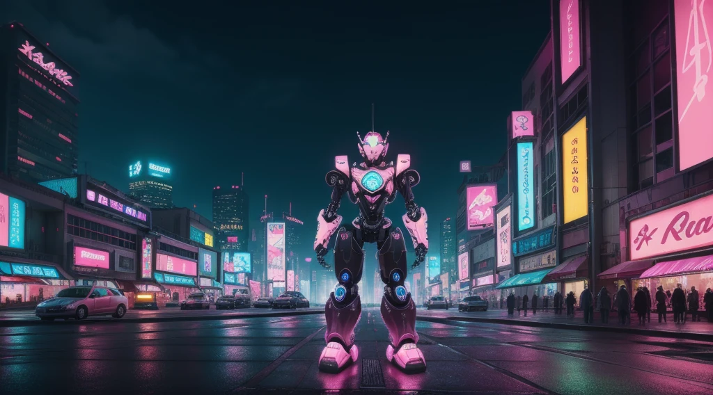 masterpiece, High resolution, 8k, wonderful, landscape, background, ((RAW Photos)), ((Realistic)), Cyberpunk Style, cute, pink, Neon Magenta, pastel colour, robot