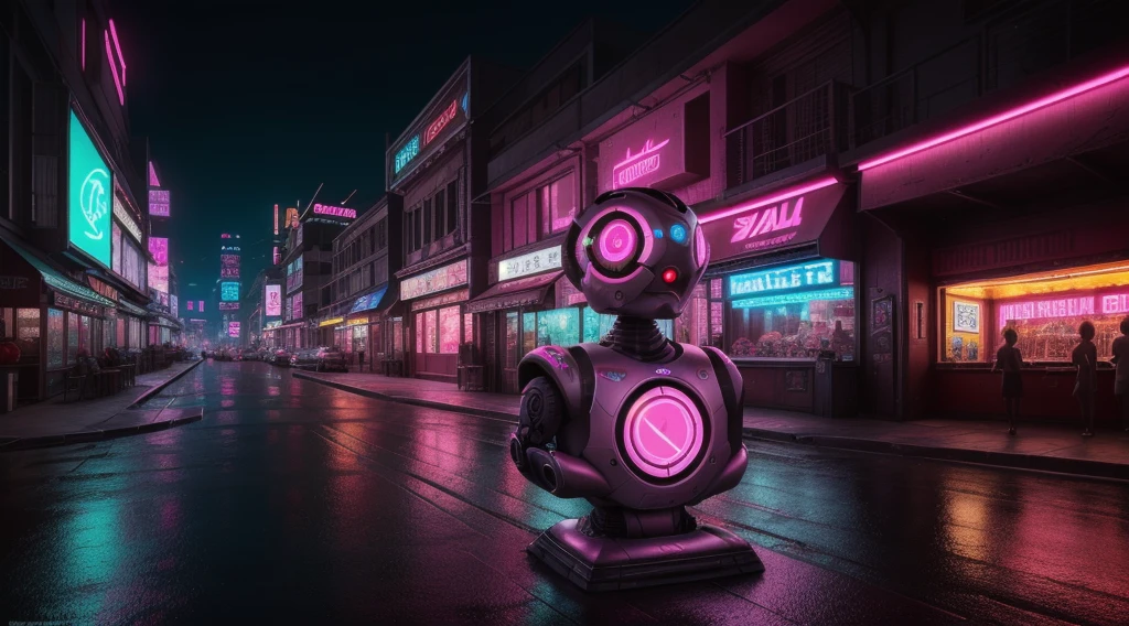 masterpiece, High resolution, 8k, wonderful, landscape, background, ((RAW Photos)), ((Realistic)), Cyberpunk Style, cute, pink, Neon Magenta, pastel colour, robot