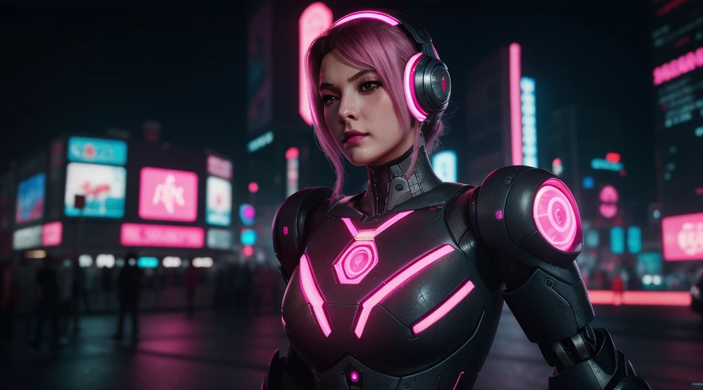 masterpiece, High resolution, 8k, wonderful, landscape, background, ((RAW Photos)), ((Realistic)), Cyberpunk Style, cute, pink, Neon Magenta, pastel colour, robot