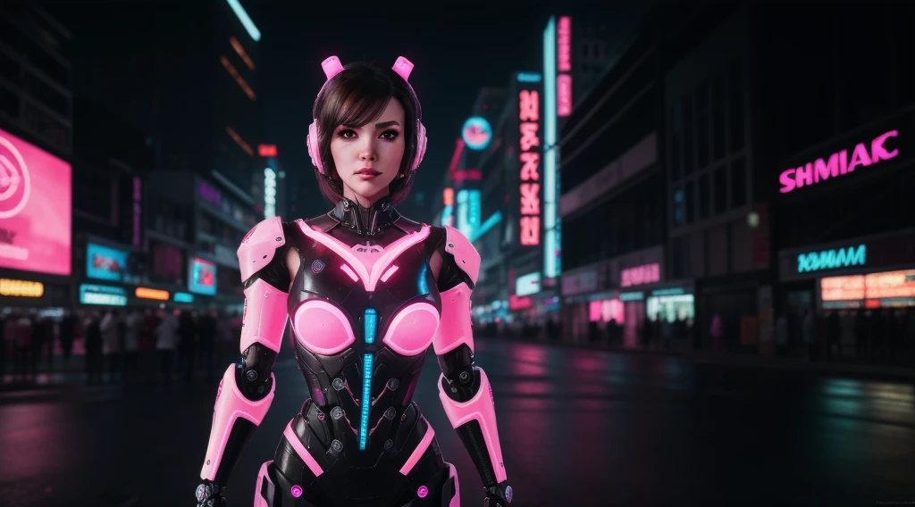 masterpiece, High resolution, 8k, wonderful, landscape, background, ((RAW Photos)), ((Realistic)), Cyberpunk Style, cute, pink, Neon Magenta, pastel colour, robot