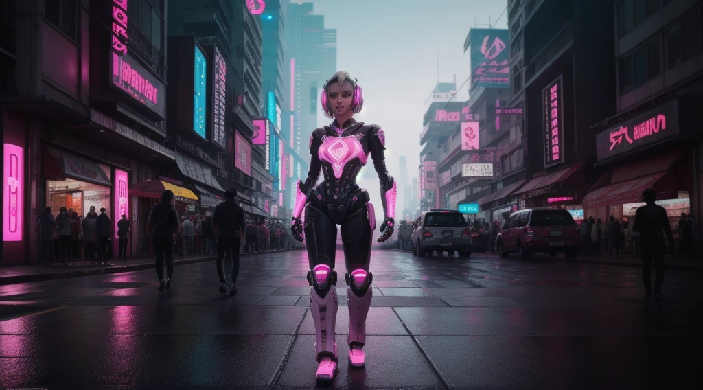 masterpiece, High resolution, 8k, wonderful, landscape, background, ((RAW Photos)), ((Realistic)), Cyberpunk Style, cute, pink, Neon Magenta, pastel colour, robot