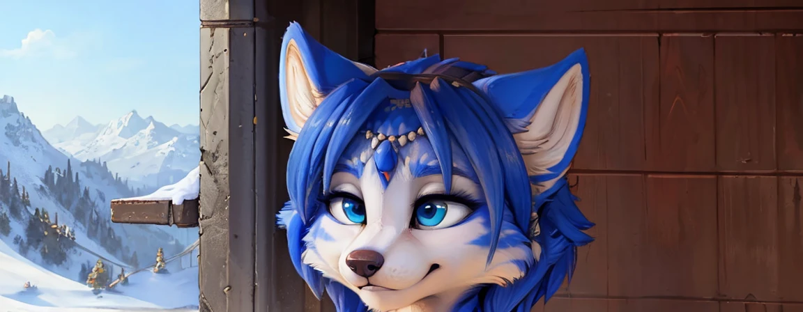 A beautiful and detailed (sweet portrait) von ((Krystal)), Sternenfuchs Krystal, Schlank, liebenswert, green eyes, medium breasts, (((Lange blaue Haare 1.3))),  ((schwarze haarspitzen)), Dekollete, Grinsen, hoch schauen,, anthro, Pelzig, Hochgeladen E621, detailed flauschige fur, (von Fluff-Kevlar, Bayard Wu, Personalami, Pino Daeni), detailliertes Gesicht, (flauschige), 1 girl, Allein, solo, liegend auf einer wiese
